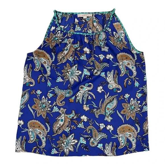 Ann Taylor Loft Blue Paisley Print Halter Tank Top M - Picture 1 of 4